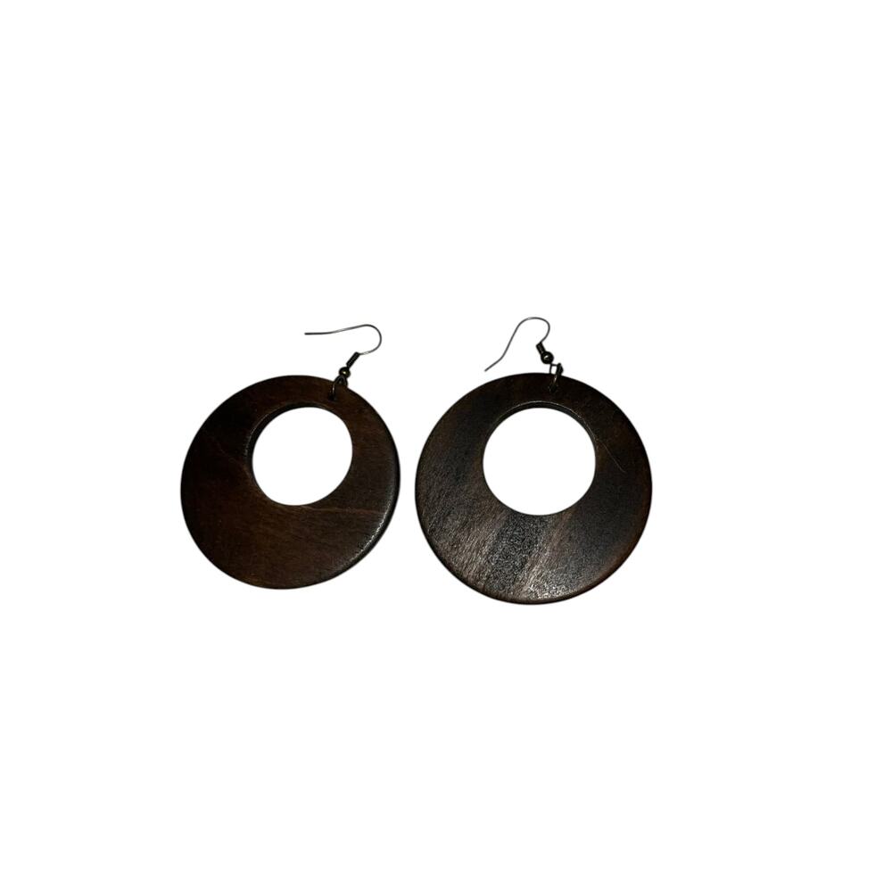 Iris Apfel & Bajalia Tribal African Dark Wood Carved Earrings Statement Boho